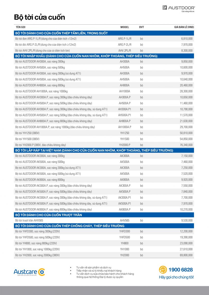Thông tin bộ tời cửa cuốn Austdoor